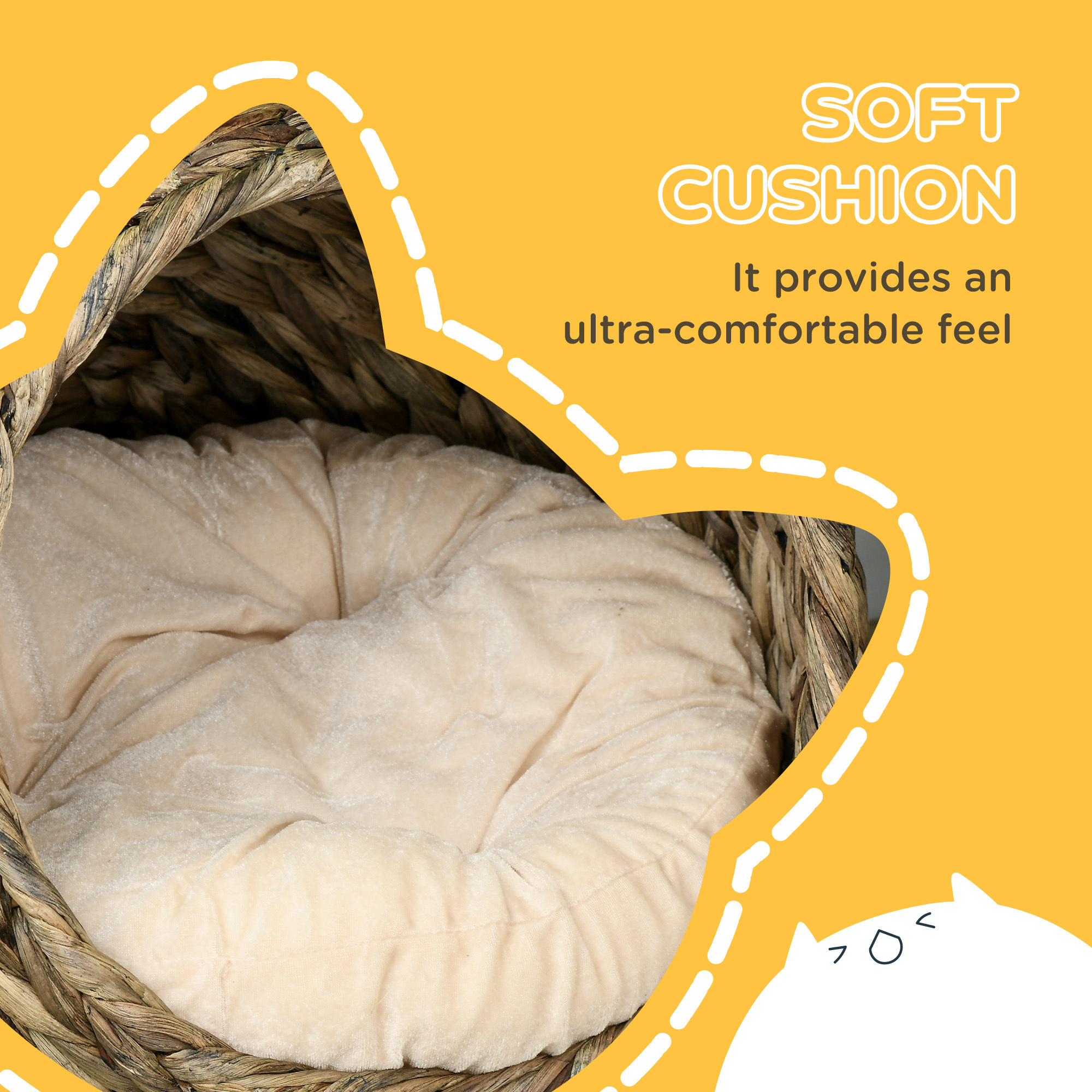 Handwoven Elevated Cat Egg Chair Bed with Soft Cushion, Kitty Basket Bed with Stand - Image 8