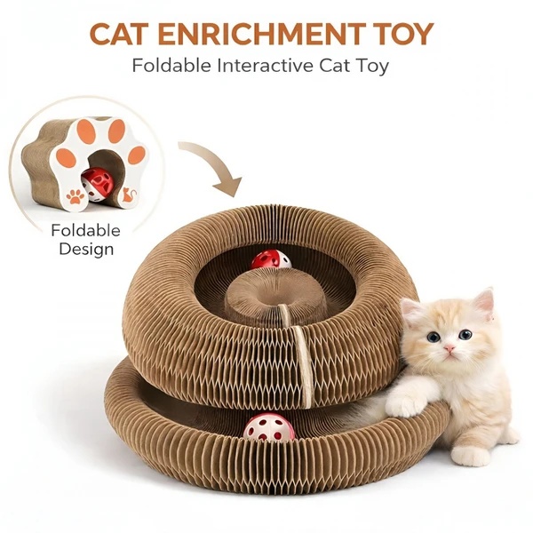 2 Pack Foldable Accordion Cat Scratcher Toy, Magic Organ Cat Tunnel with Rolling Ball