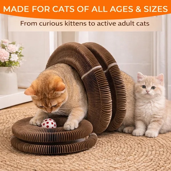 2 Pack Foldable Accordion Cat Scratcher Toy, Magic Organ Cat Tunnel with Rolling Ball - Image 6