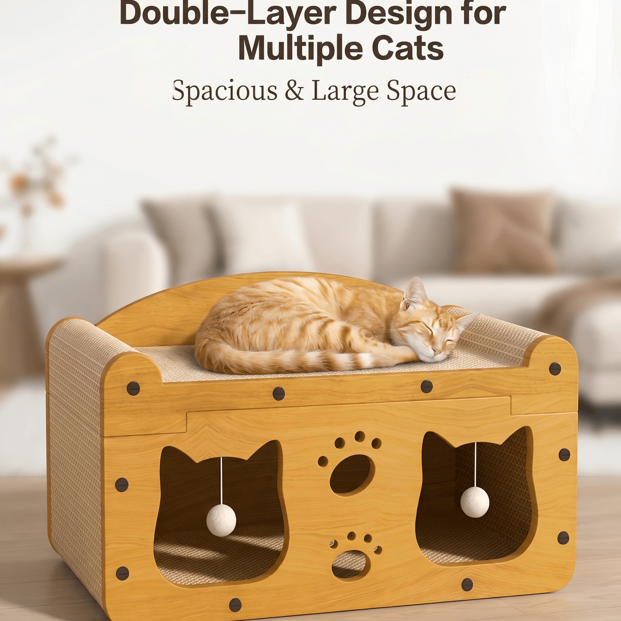 Double Layer Cat Scratcher House, Large Corrugated Cardboard Cat Villa Bed for Indoor Cats