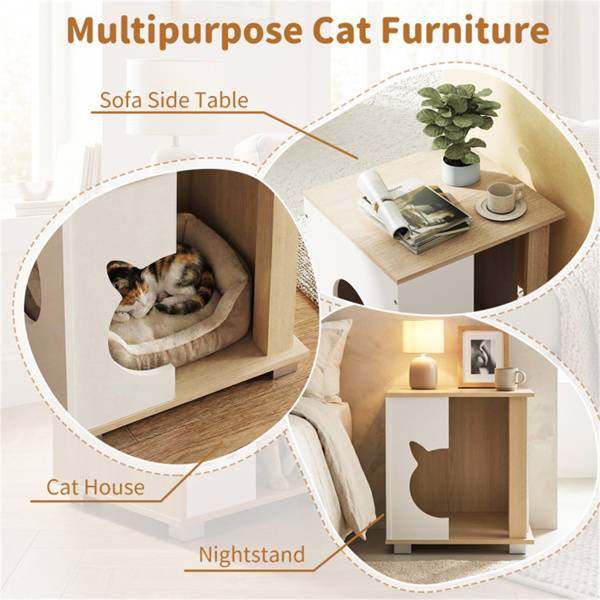 Wooden Cat House Nightstand, Multi-Function Indoor Cat Hideaway Furniture with Sturdy Metal Base - Image 10