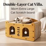 Double Layer Cat Scratcher House, Large Corrugated Cardboard Cat Villa Bed for Indoor Cats
