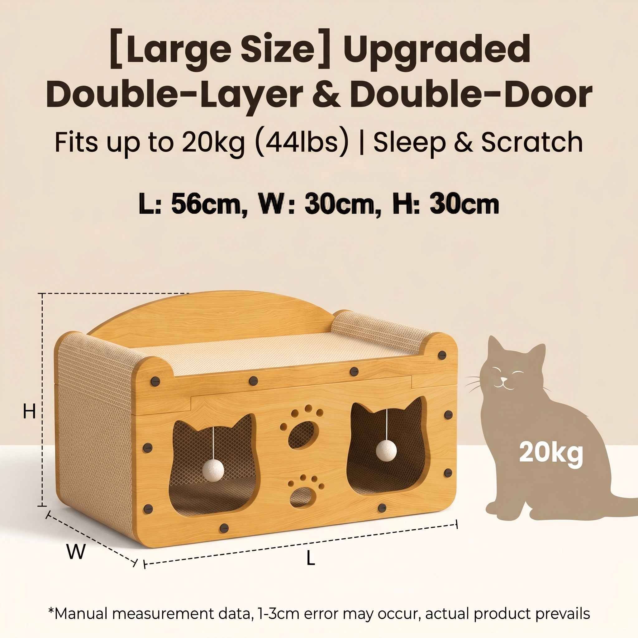 Double Layer Cat Scratcher House, Large Corrugated Cardboard Cat Villa Bed for Indoor Cats - Image 6