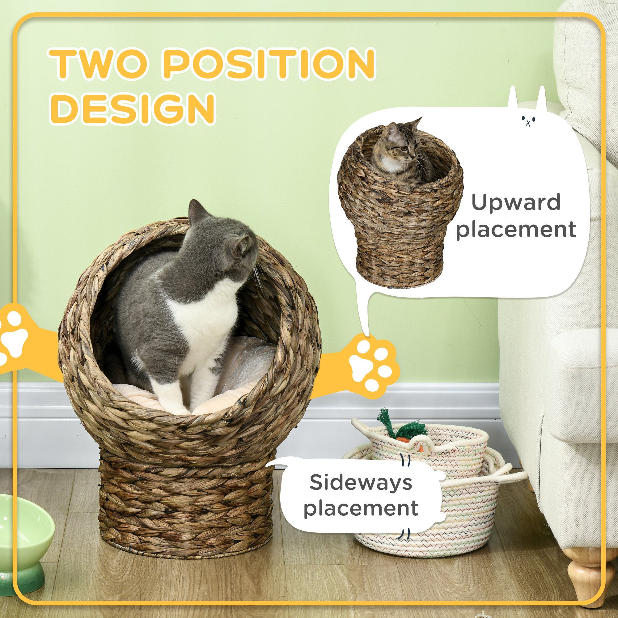 Handwoven Elevated Cat Egg Chair Bed with Soft Cushion, Kitty Basket Bed with Stand - Image 7