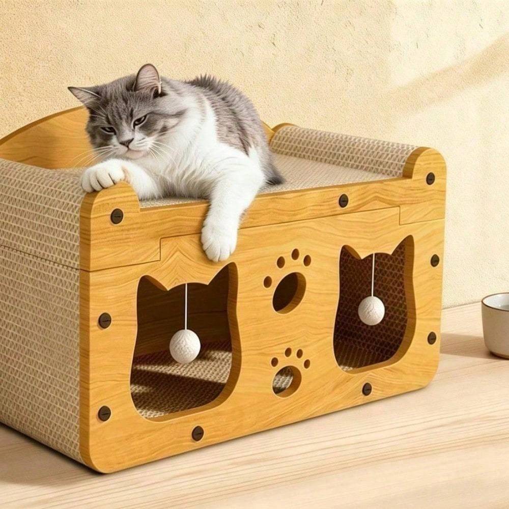 Double Layer Cat Scratcher House, Large Corrugated Cardboard Cat Villa Bed for Indoor Cats - Image 7