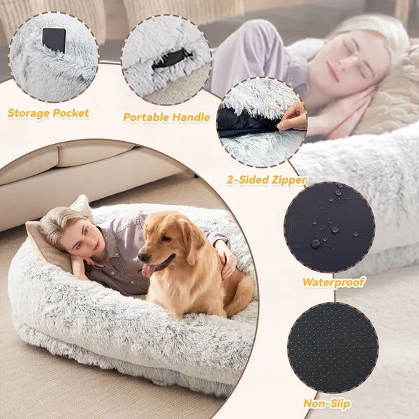 Human Size Dog Bed, Washable Faux Fur Pet Bed for Humans and Pets, Large Cozy Nap Mat - Image 6
