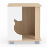 Wooden Cat House Nightstand, Multi-Function Indoor Cat Hideaway Furniture with Sturdy Metal Base