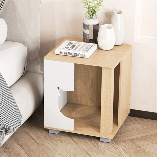 Wooden Cat House Nightstand, Multi-Function Indoor Cat Hideaway Furniture with Sturdy Metal Base - Image 8